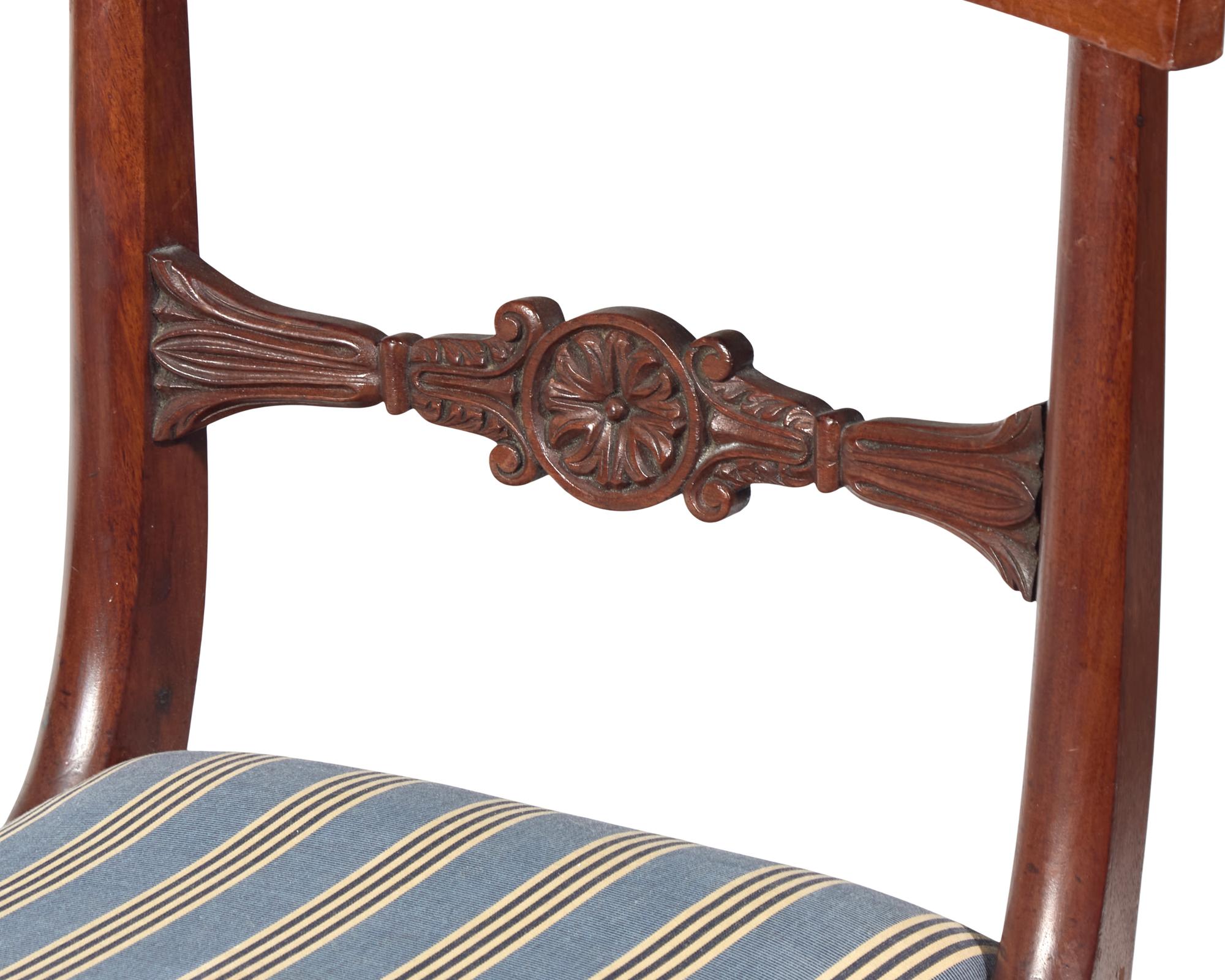 A Pair of Classical Carved Mahogany Klismos Chairs