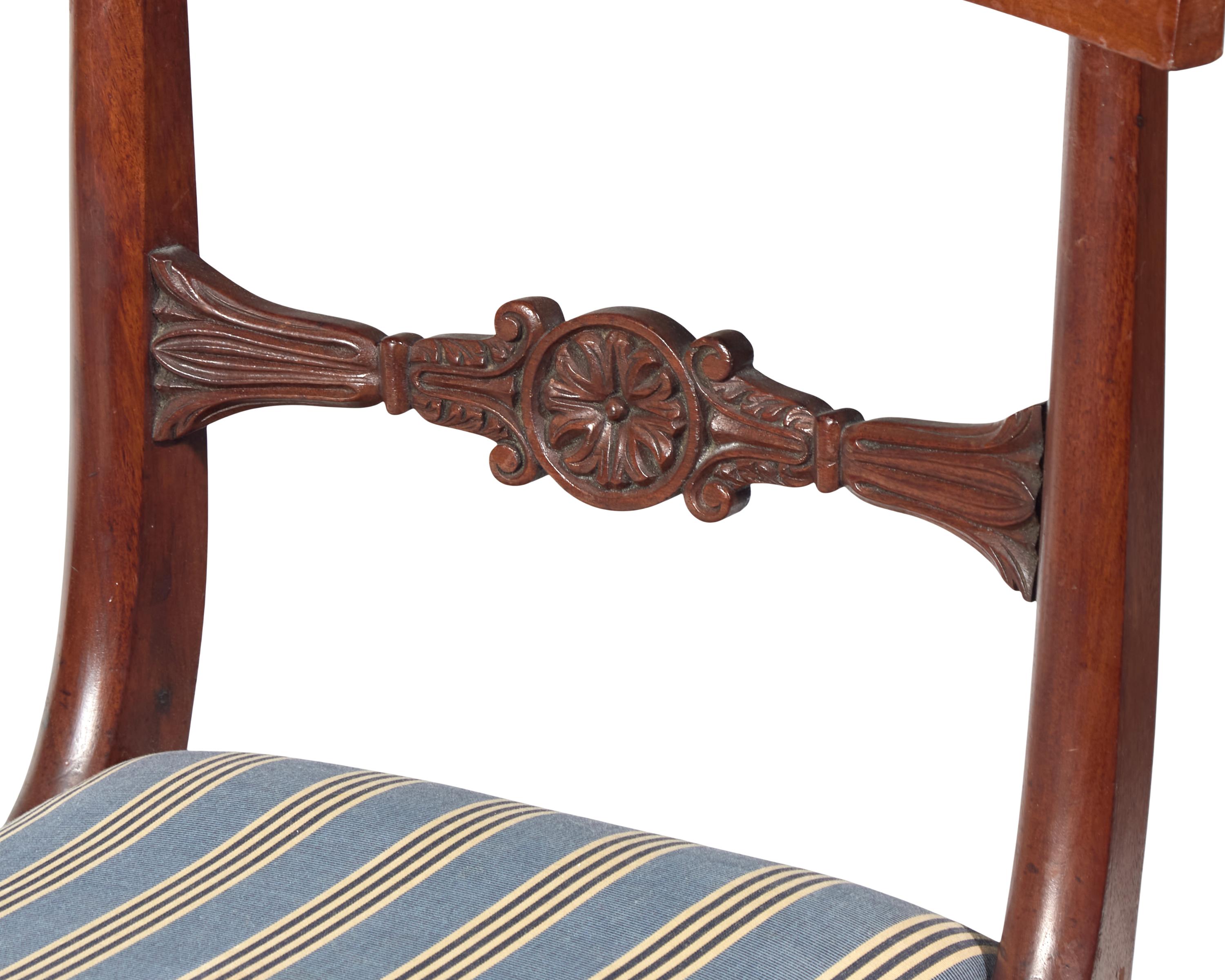 A Pair of Classical Carved Mahogany Klismos Chairs