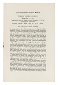 SCOTT, Robert Falcon, (1868-1912). The Forthcoming Antarctic Expedition. [London], 1910. FIRST EDITION, UNKNOWN TO BIBLIOGRAPHERS.