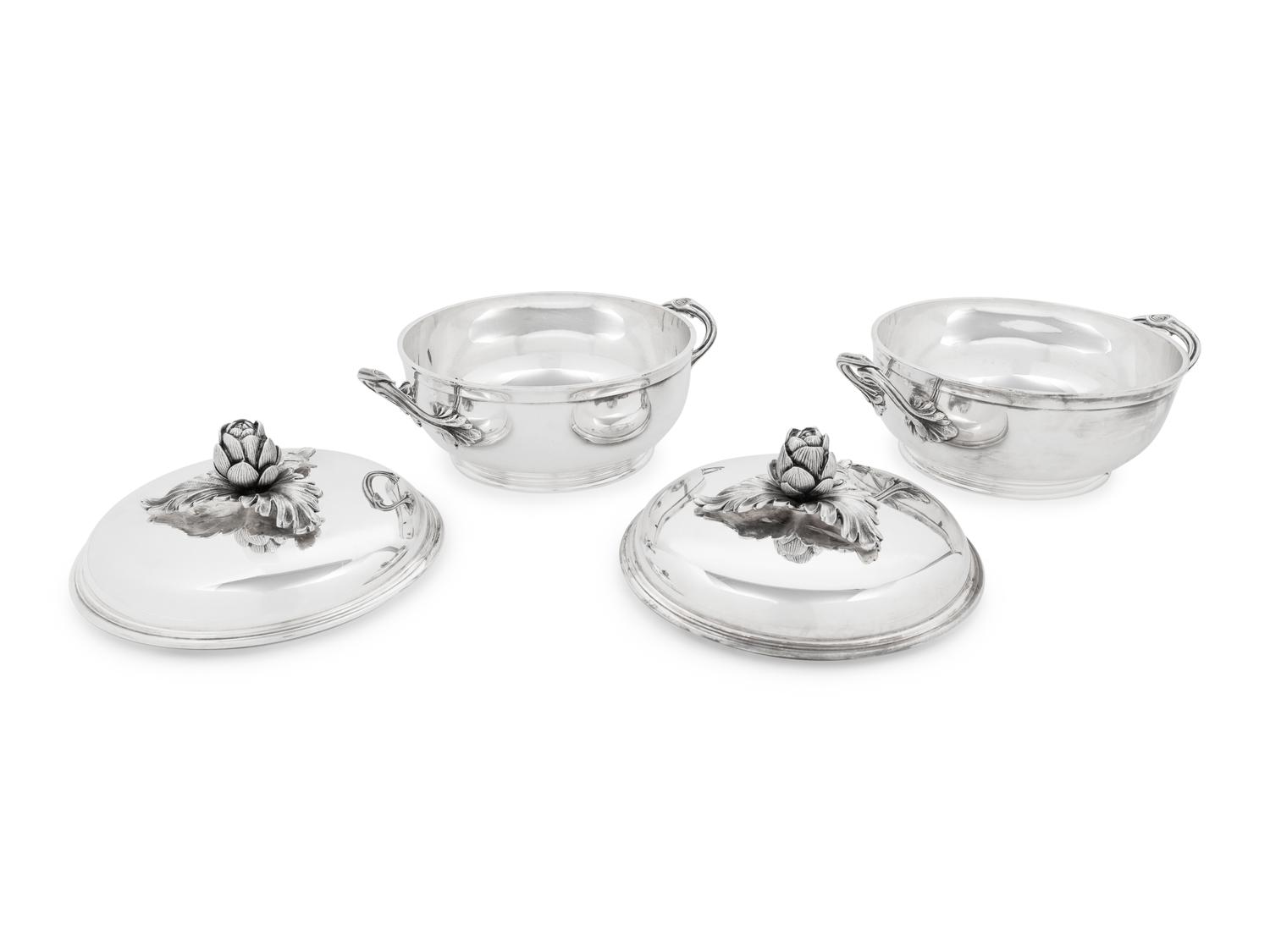 A Pair of Puiforcat Silver-Plate Covered Tureens