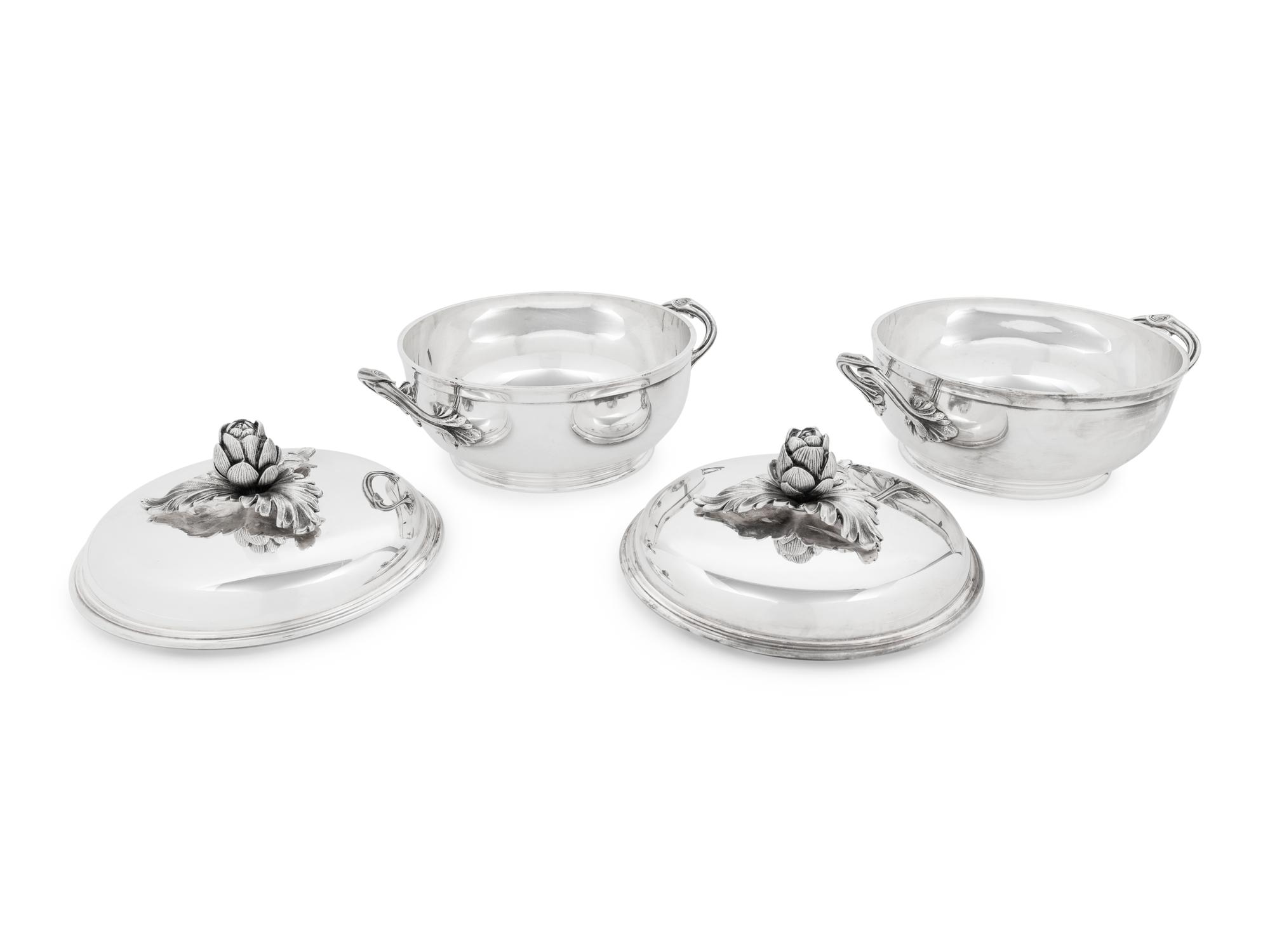 A Pair of Puiforcat Silver-Plate Covered Tureens
