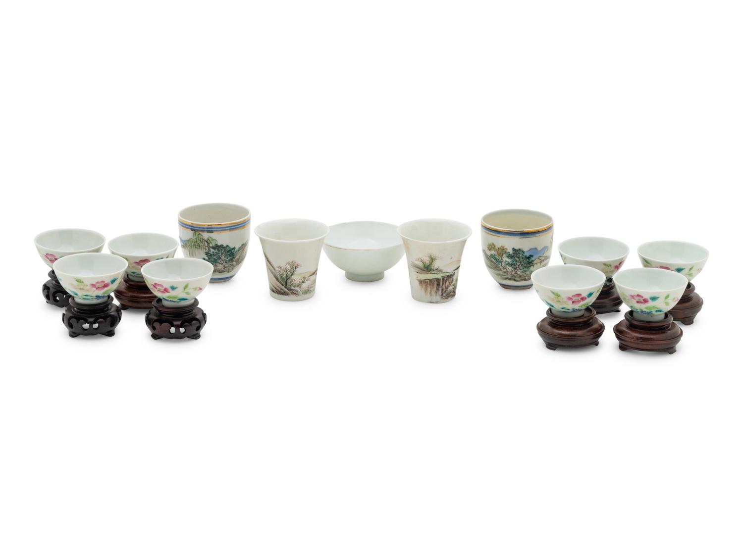 Thirteen Chinese Famille Rose Porcelain Wine Cups