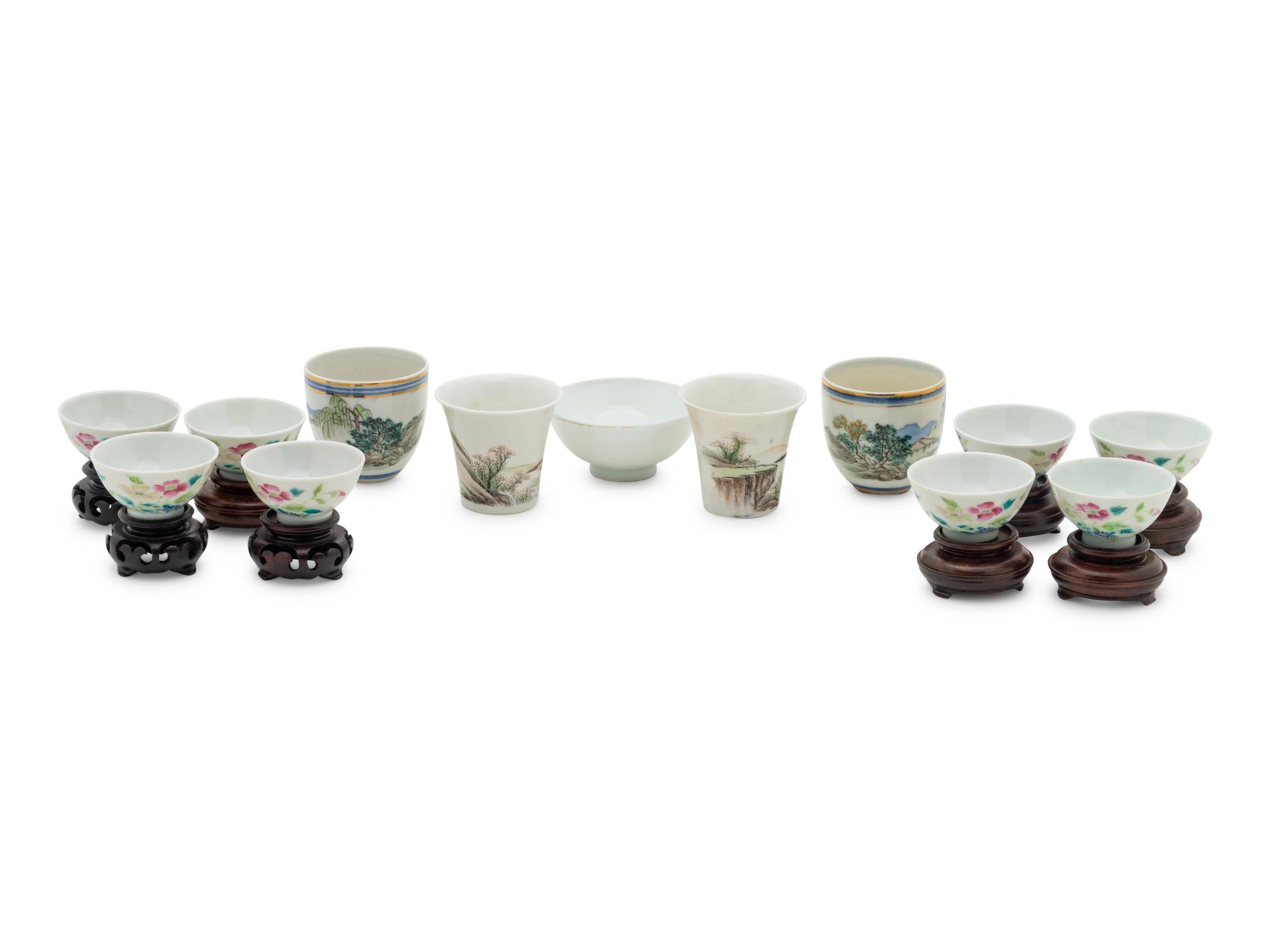 Thirteen Chinese Famille Rose Porcelain Wine Cups