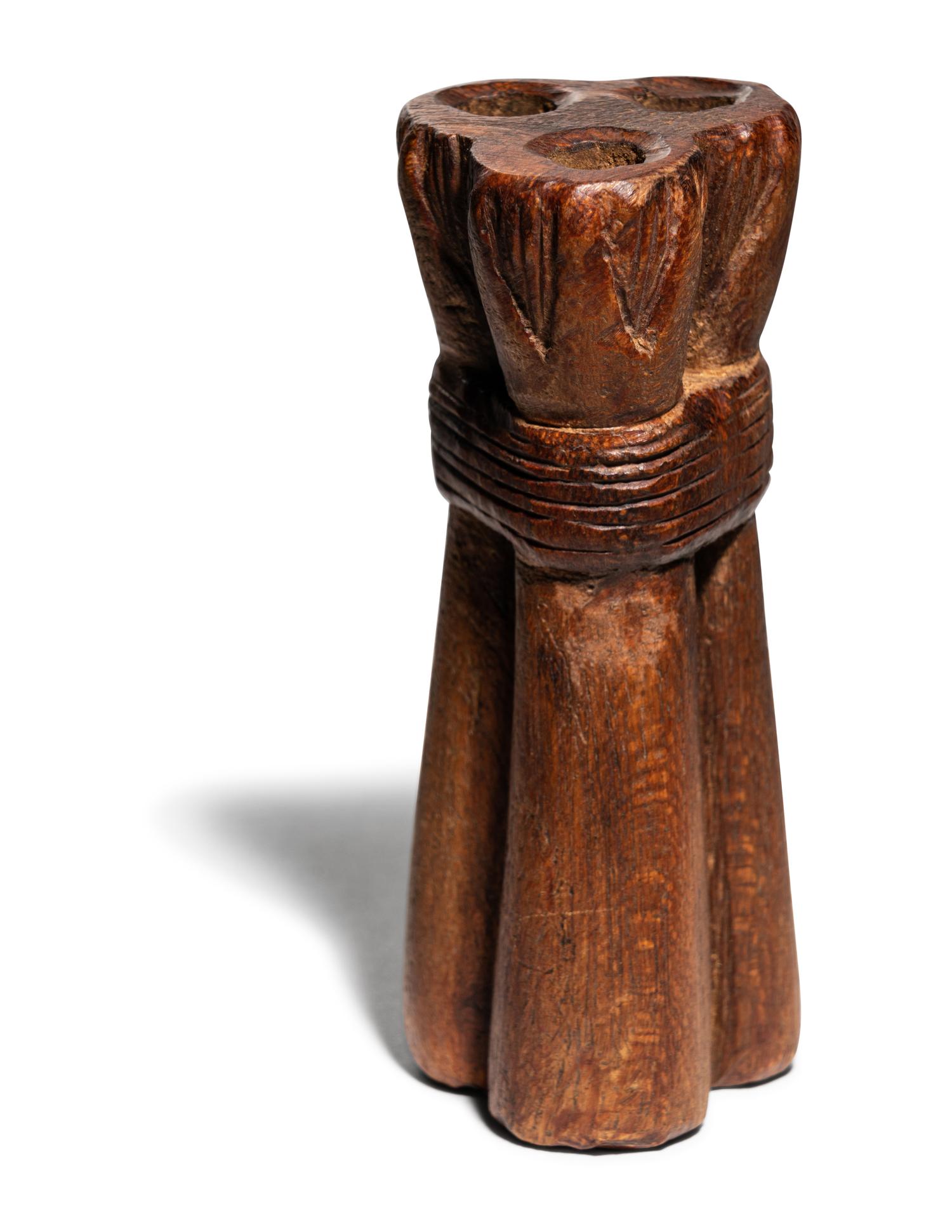 An Egyptian Wood Triple Tube Kohl Vessel