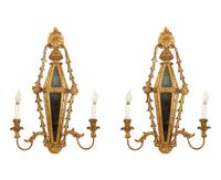 A Pair of Italian Giltwood Two-Light Sconces