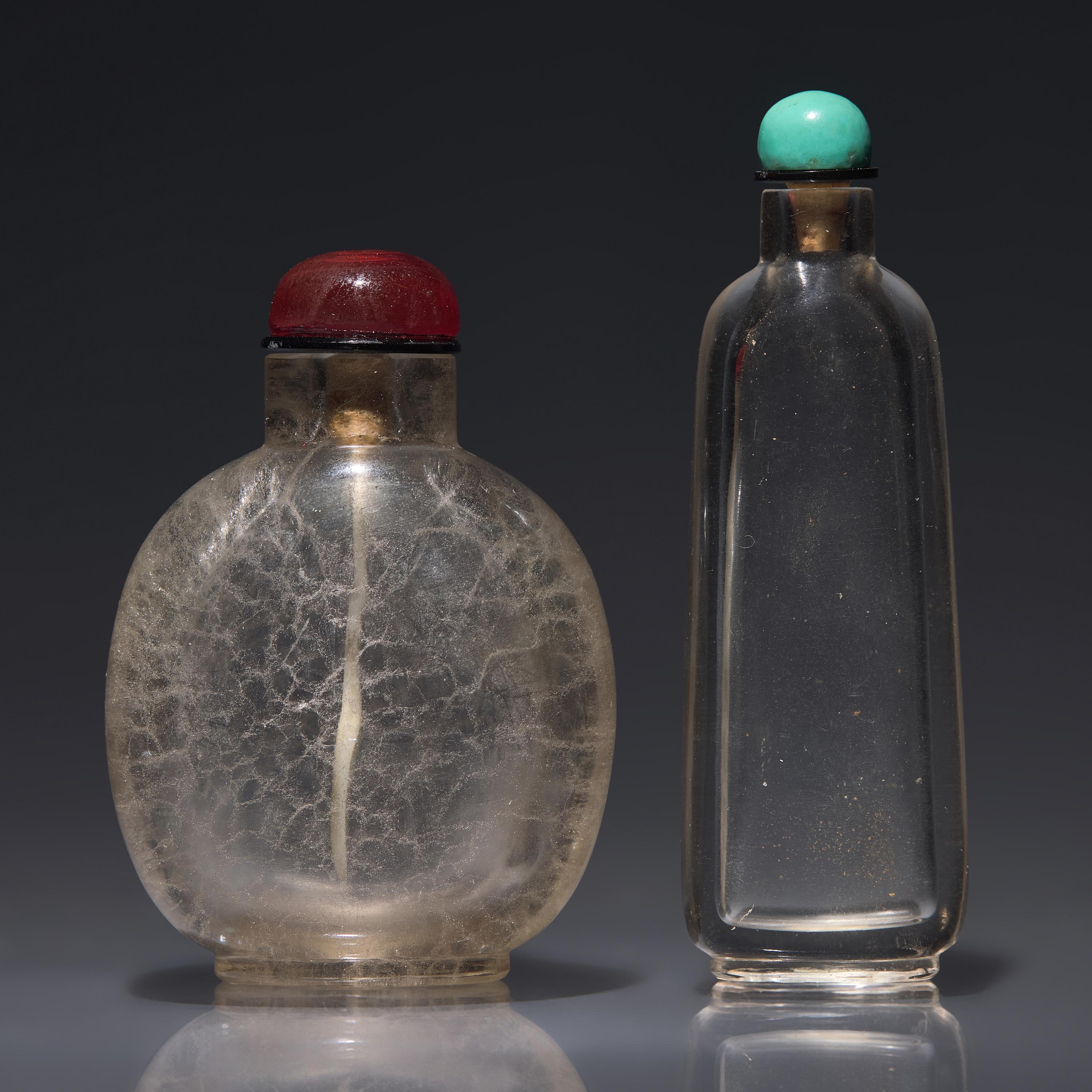 Two Chinese Rock Crystal Snuff Bottles, Qianlong Period to Circa 1860 — 水晶素面鼻煙壺兩支