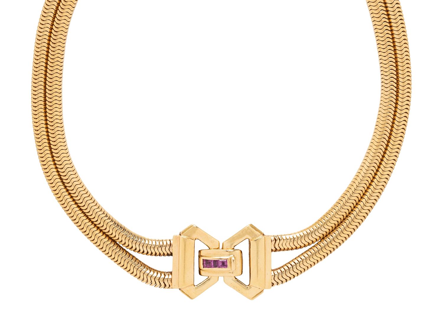 RETRO, YELLOW GOLD AND RUBY NECKLACE