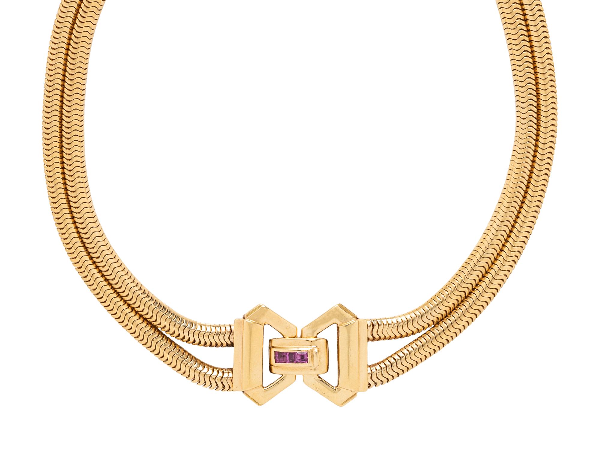 RETRO, YELLOW GOLD AND RUBY NECKLACE
