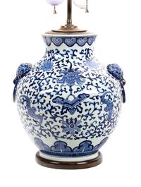 A Pair of Chinese Export Blue and White Porcelain Table Lamps Height overall 29 1/2 inches. — 20TH CENTURY