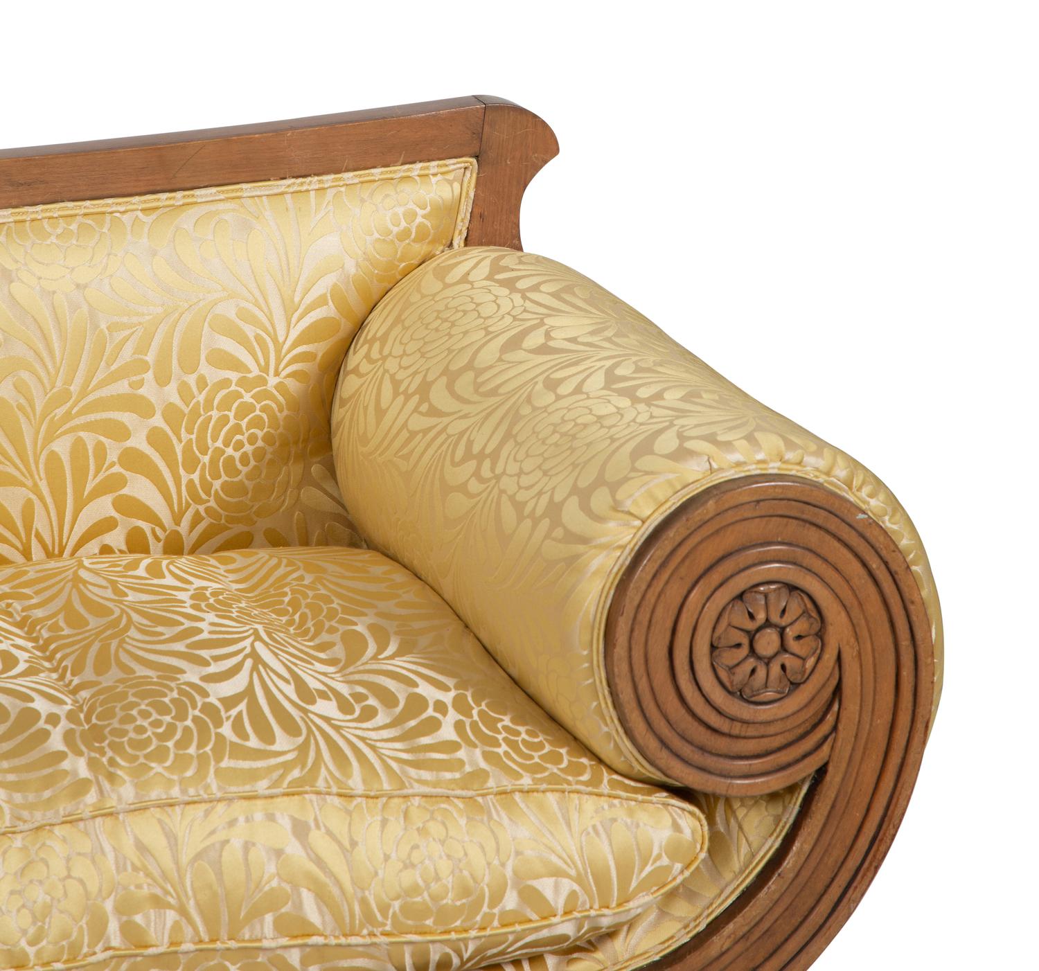 A Continental Carved Walnut Scroll-Arm Canape