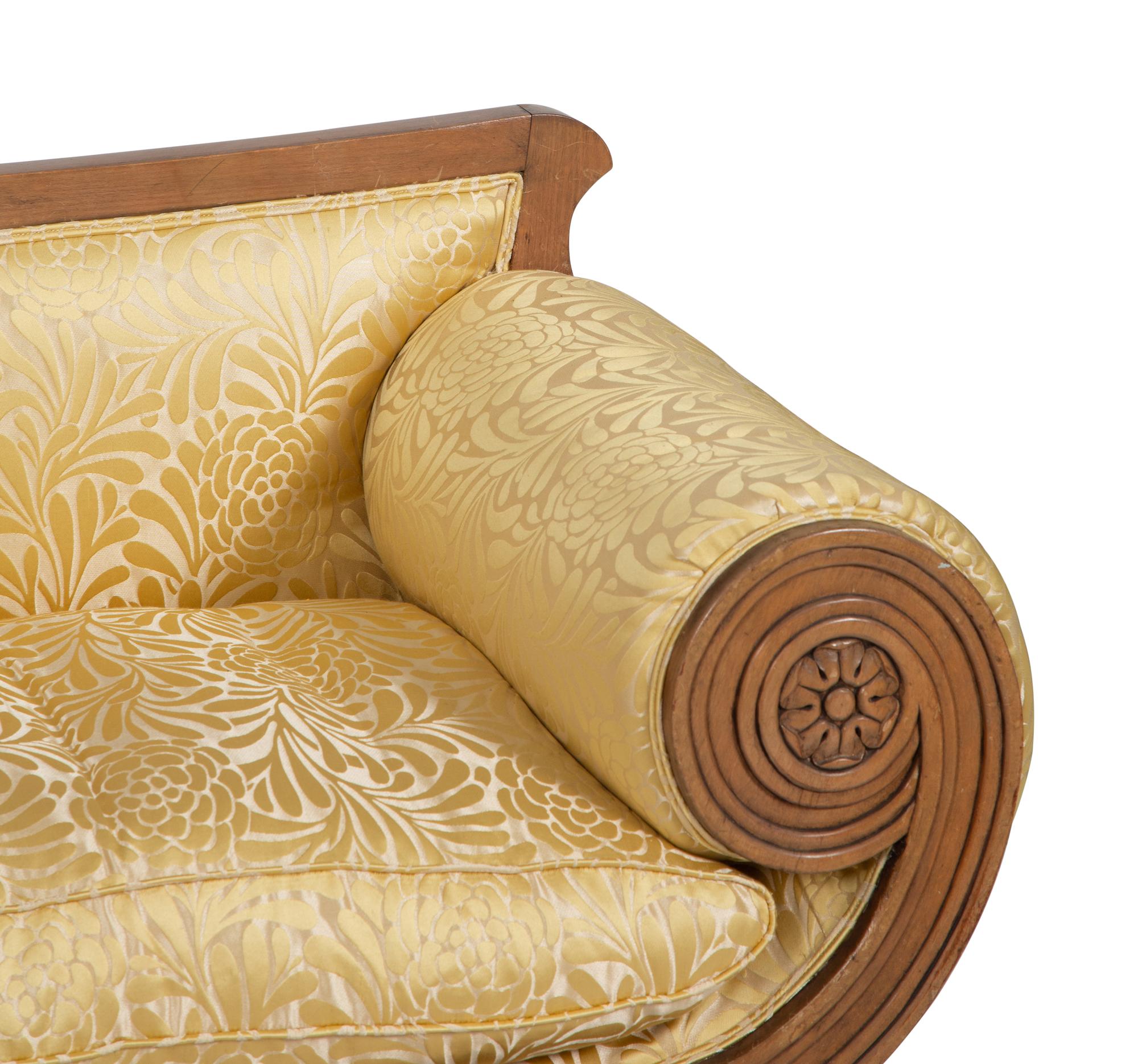 A Continental Carved Walnut Scroll-Arm Canape