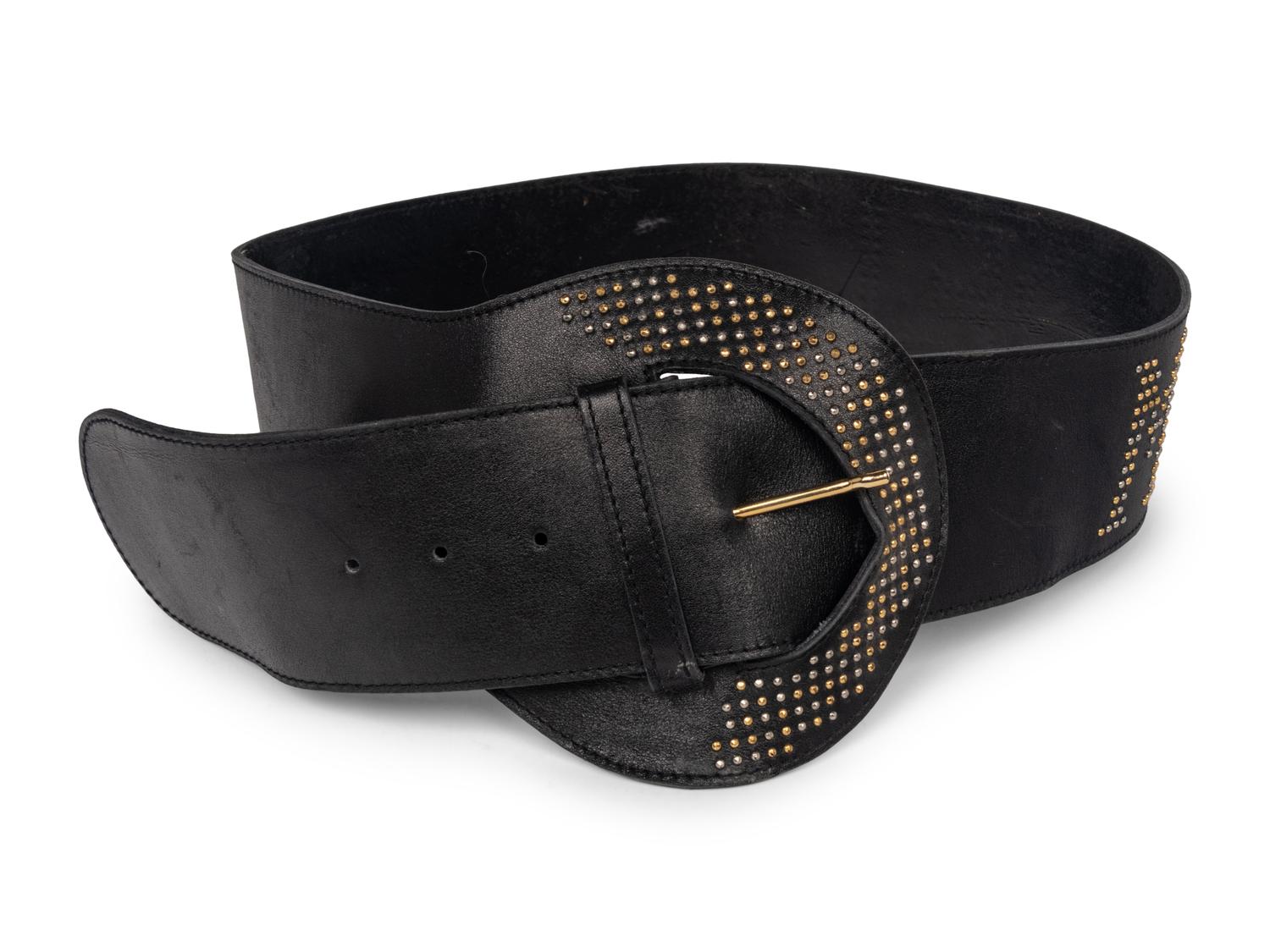 Black Studded Leather Belt Reading "Madeleine"