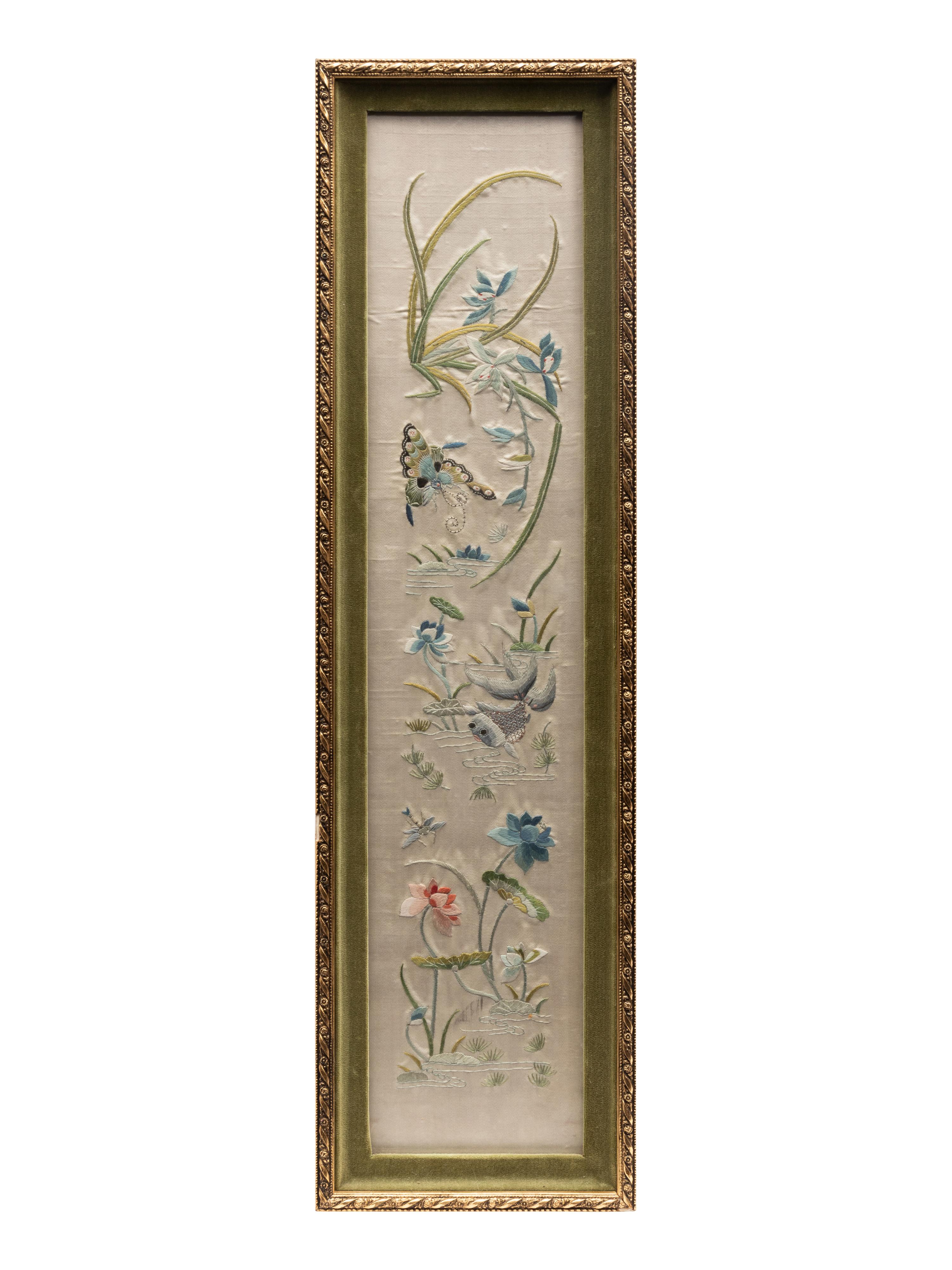Eight Chinese Embroidered Silk Panels
