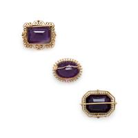 COLLECTION OF AMETHYST AND SEED PEARL BROOCHES