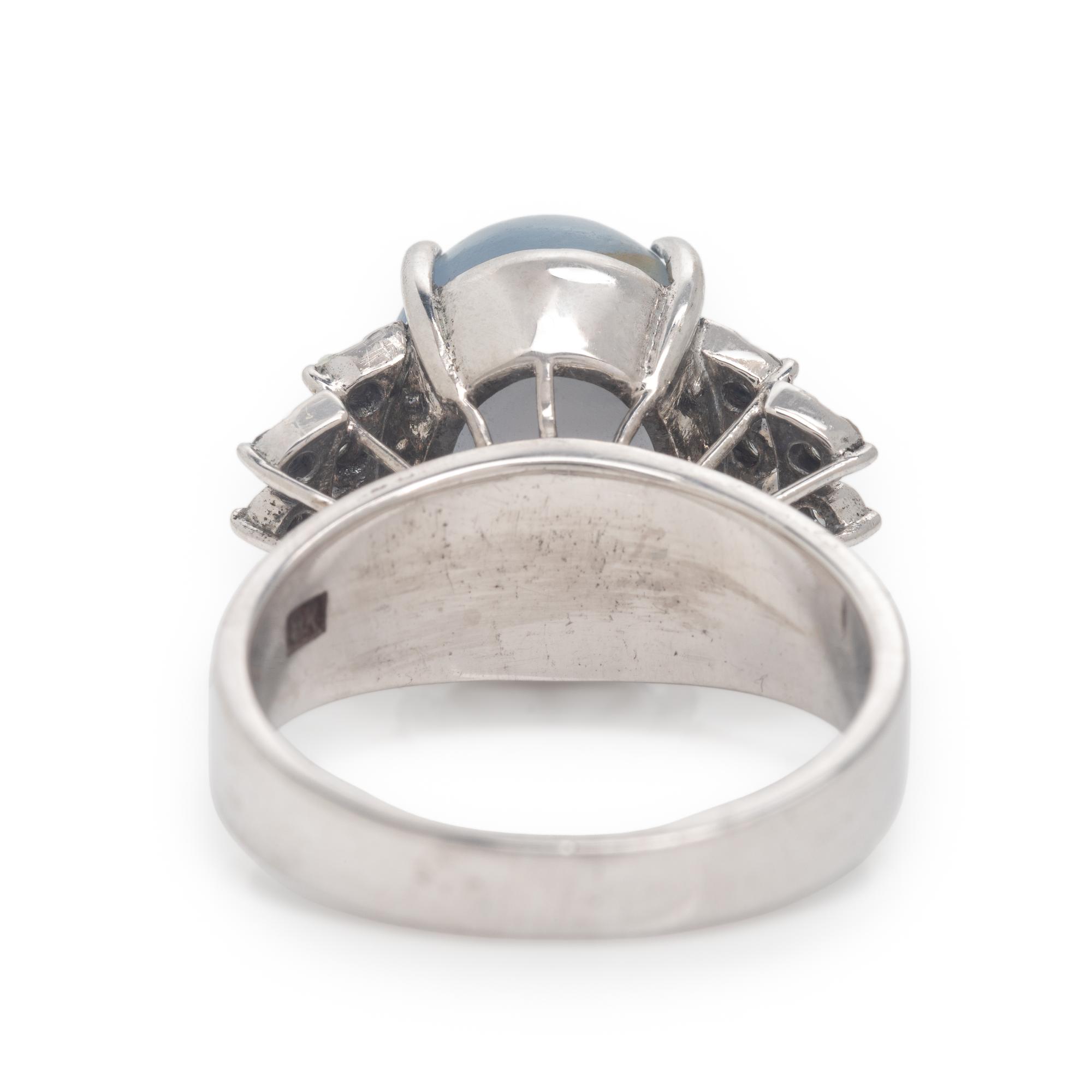 Star Sapphire, Diamond, and White Gold Ring