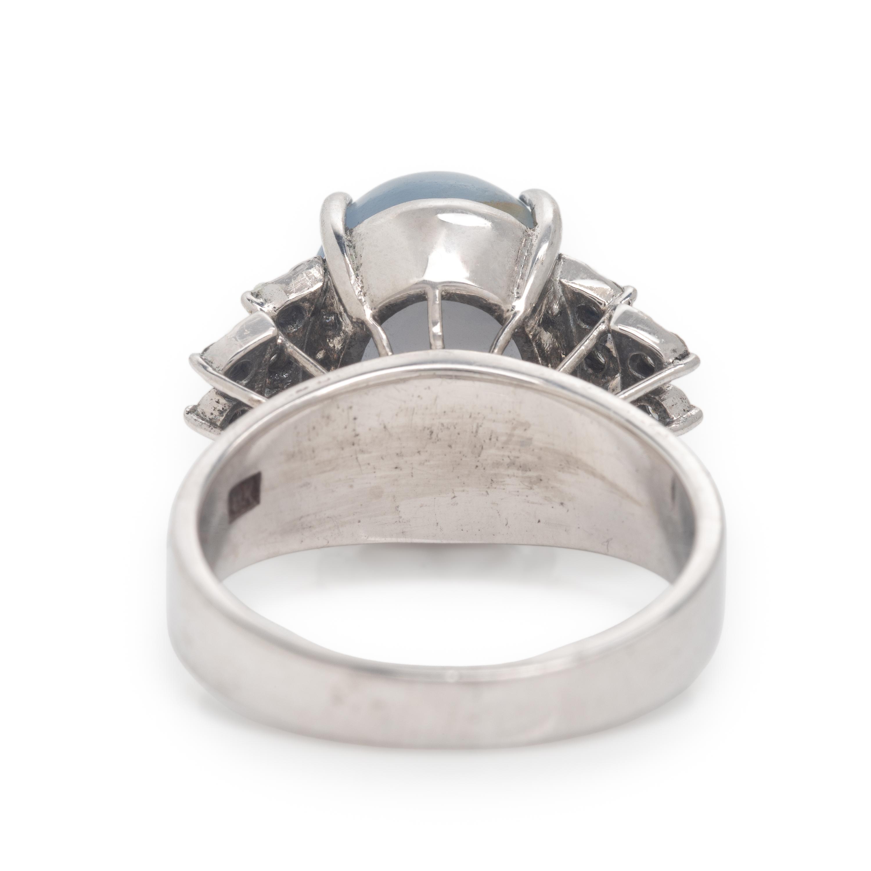 Star Sapphire, Diamond, and White Gold Ring