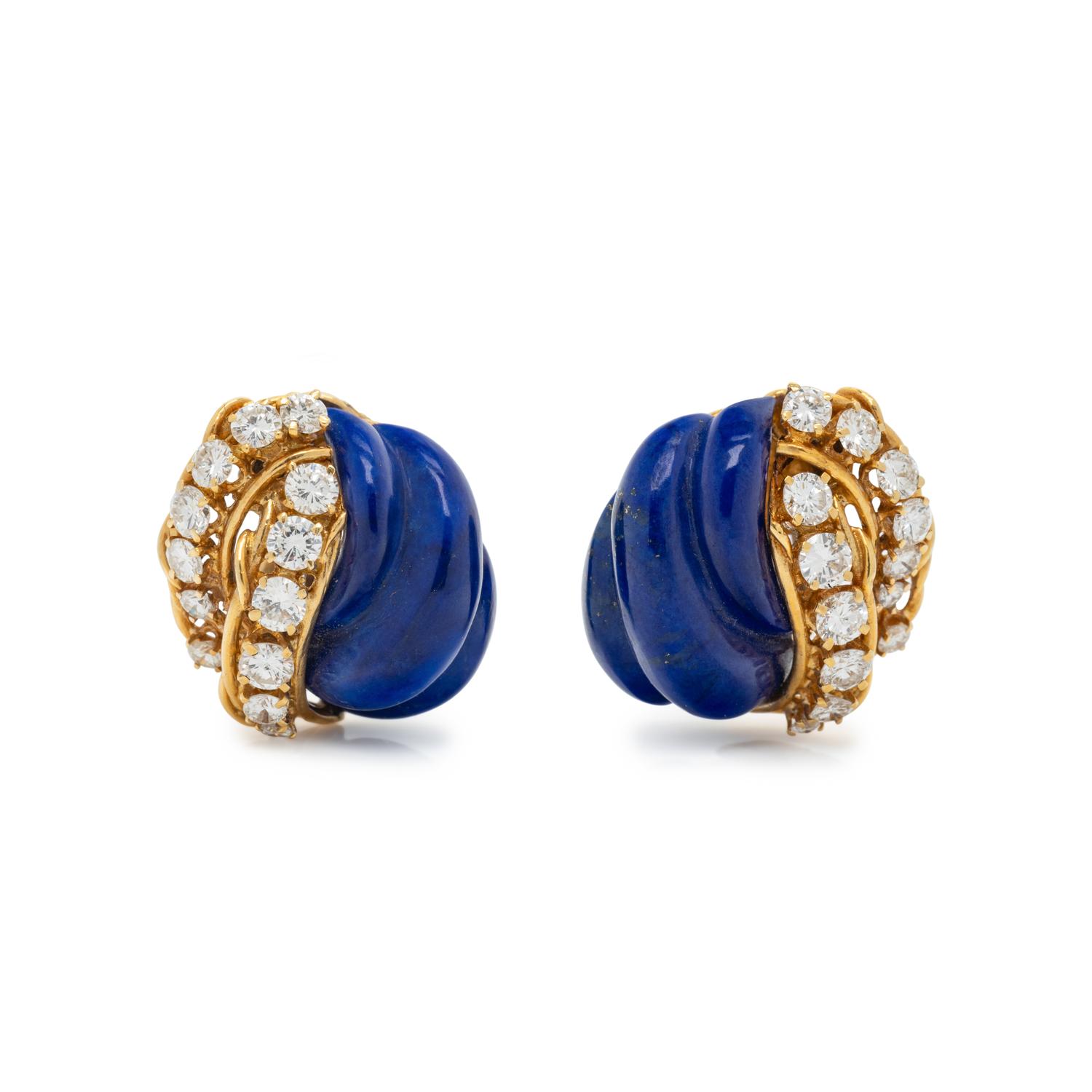 LAPIS LAZULI AND DIAMOND EARCLIPS