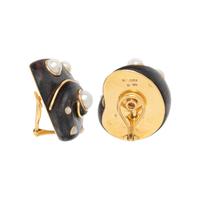 VERDURA, WOOD AND CULTURED PEARL SHELL CLIP EARRINGS