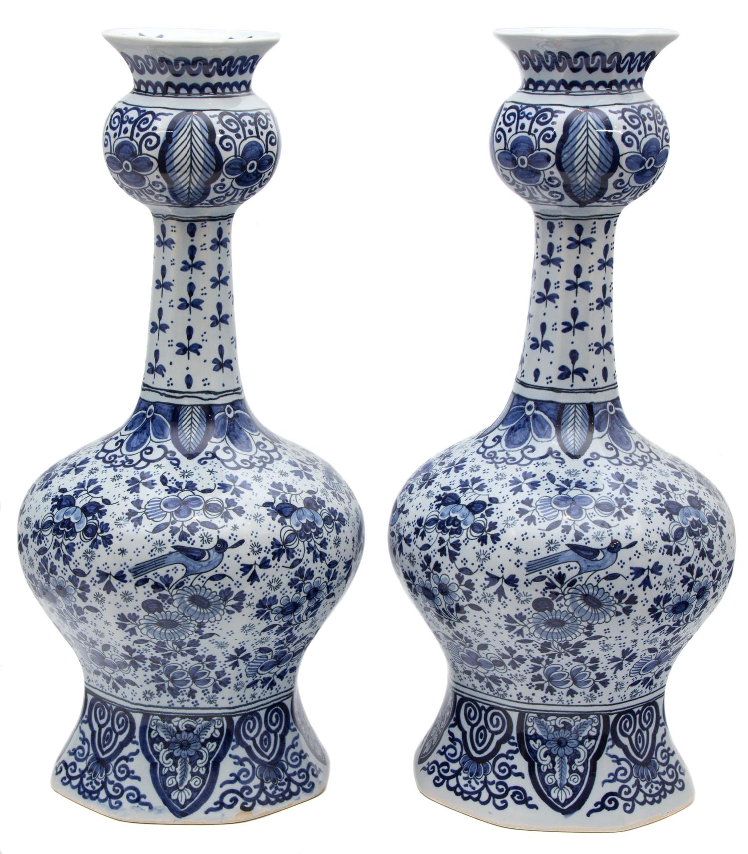 A Pair of Delft Earthenware Vases Height 20 inches. — MID 20TH CENTURY