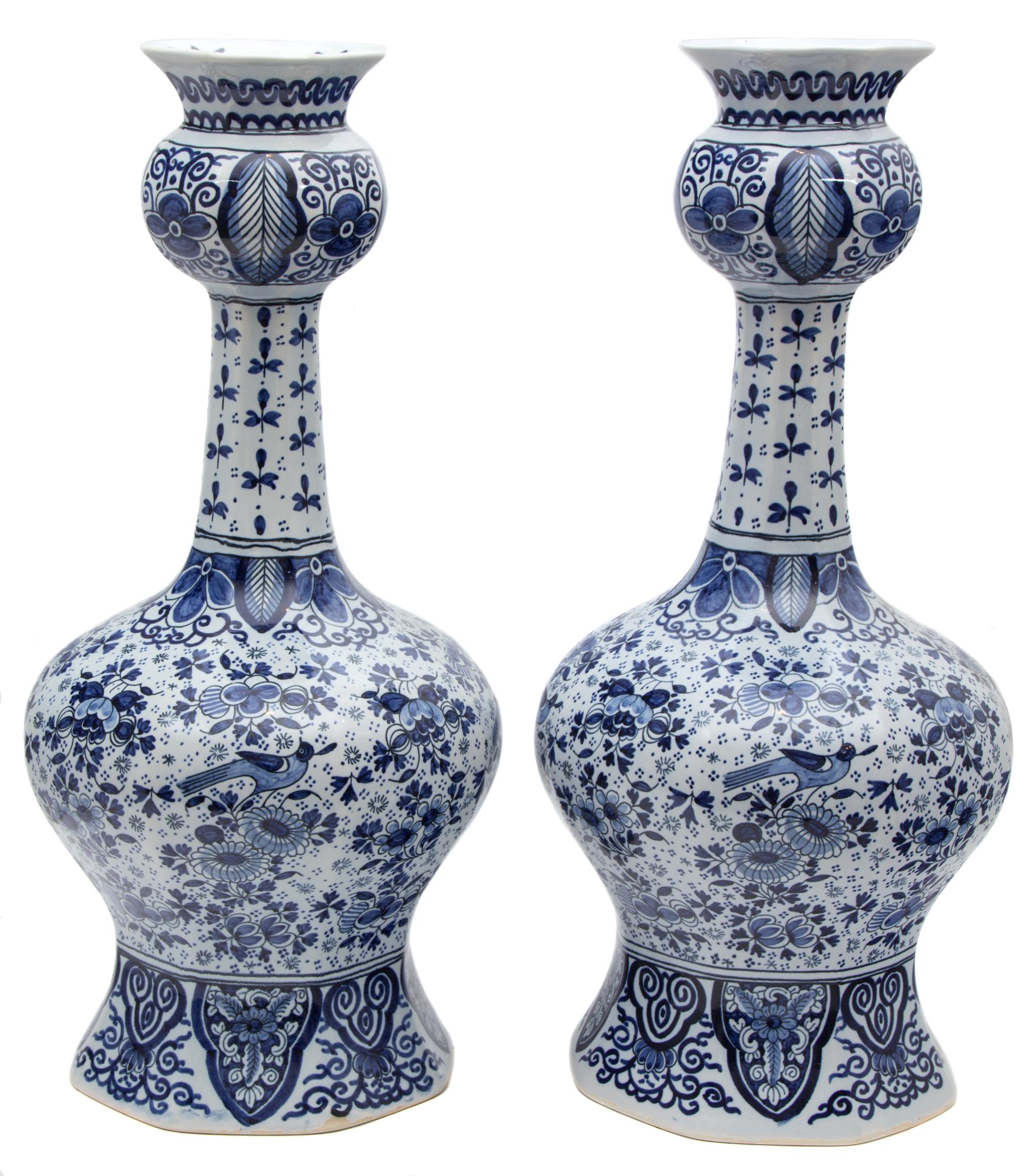 A Pair of Delft Earthenware Vases Height 20 inches. — MID 20TH CENTURY