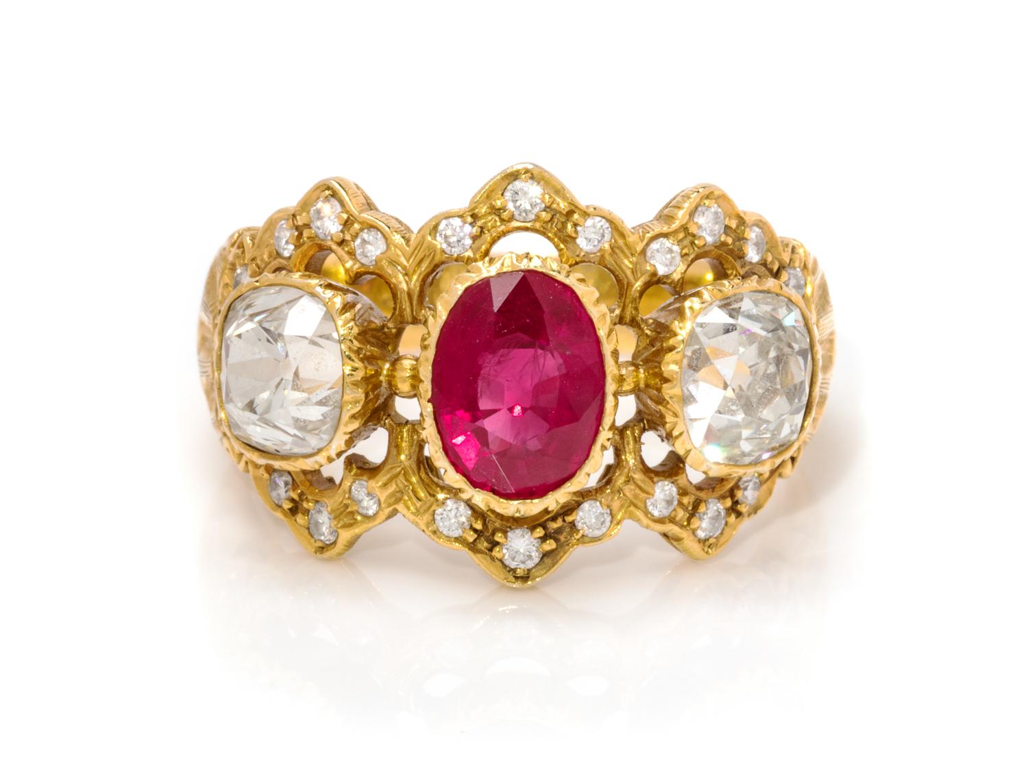 An 18 Karat Yellow Gold, Burmese Ruby and Diamond Ring, Mario Buccellati, 5.65 dwts.