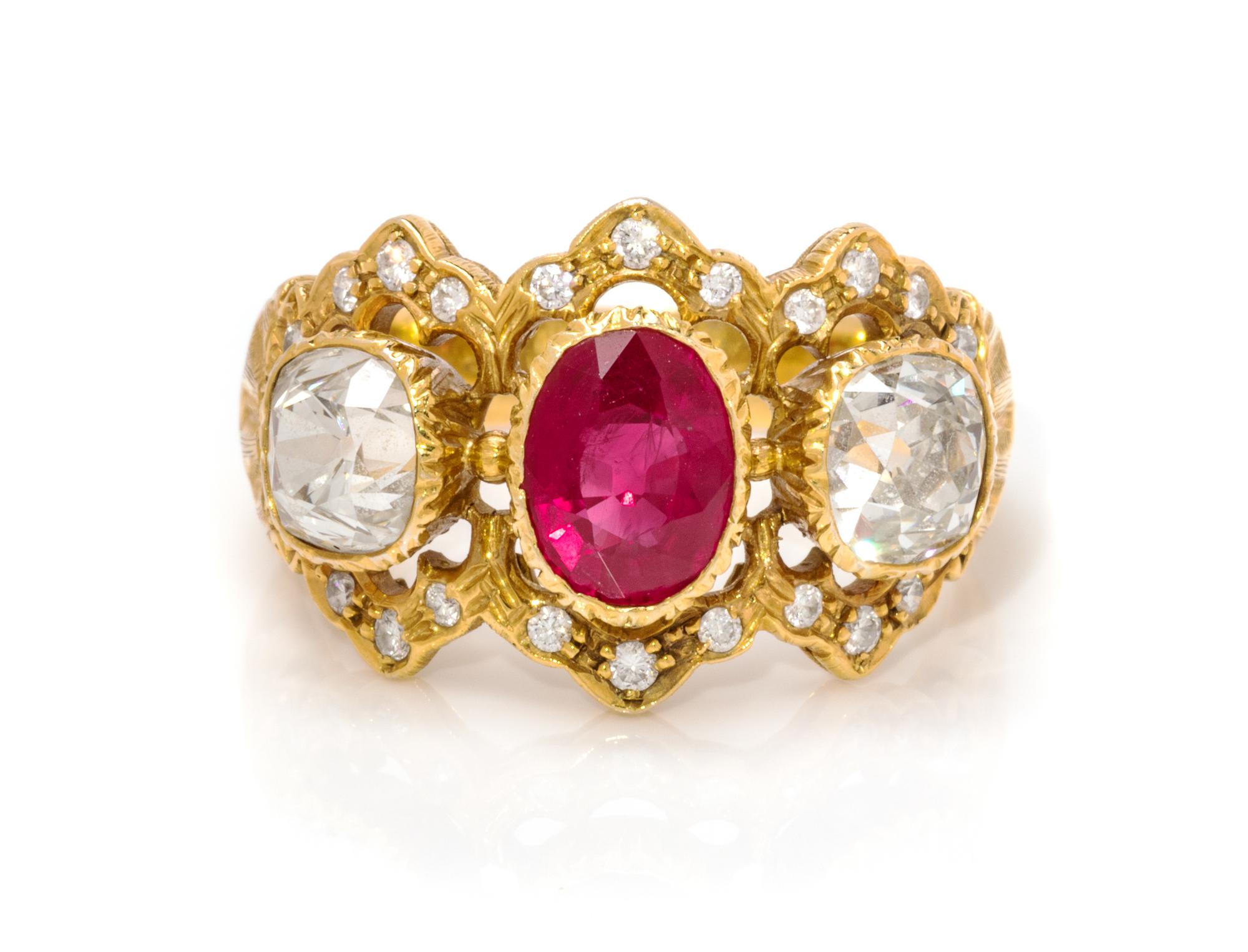 An 18 Karat Yellow Gold, Burmese Ruby and Diamond Ring, Mario Buccellati, 5.65 dwts.