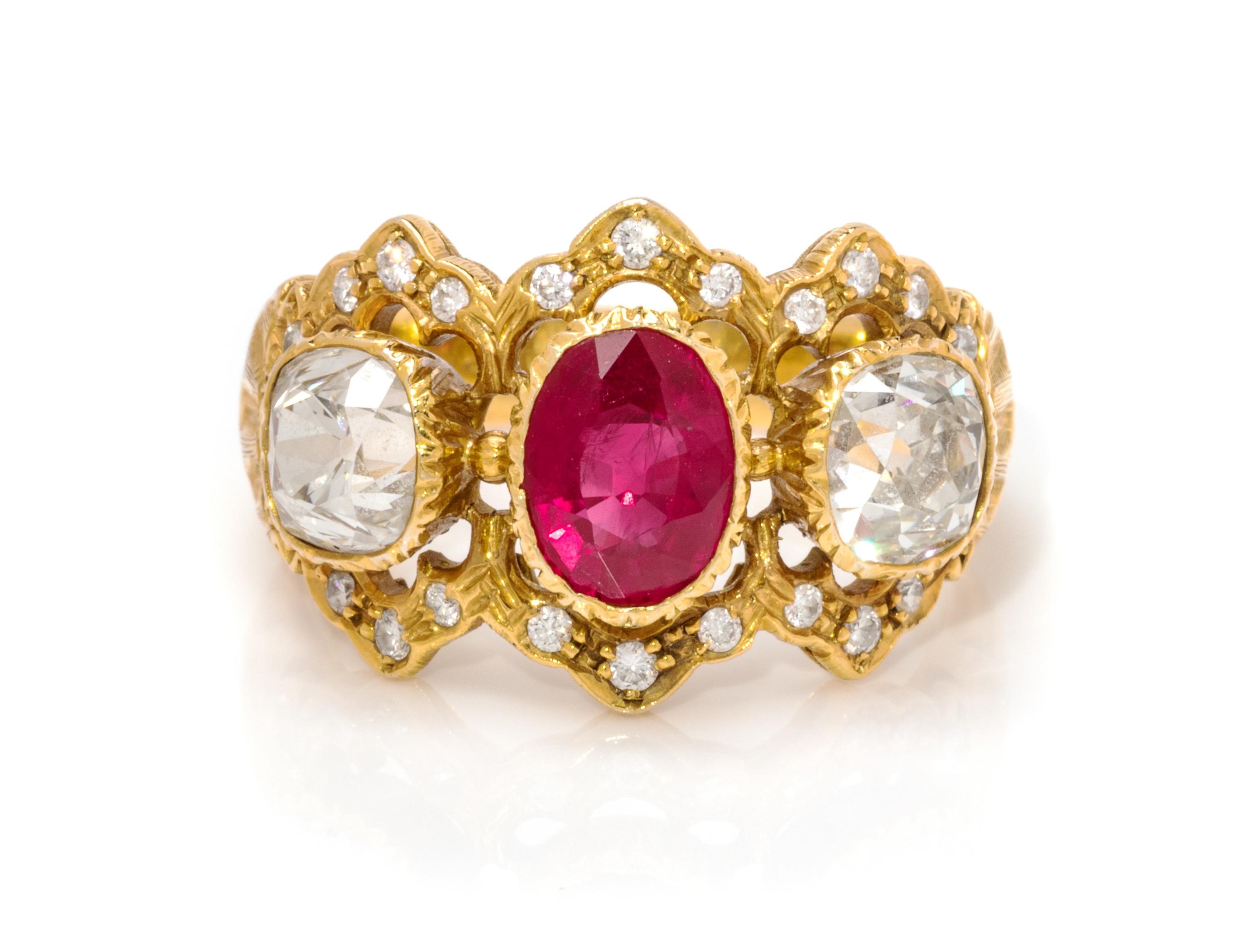 An 18 Karat Yellow Gold, Burmese Ruby and Diamond Ring, Mario Buccellati, 5.65 dwts.