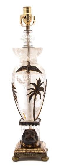 A Gilt Metal Mounted Rock Crystal Urn Form Table Lamp Height 20 inches. — 20TH CENTURY