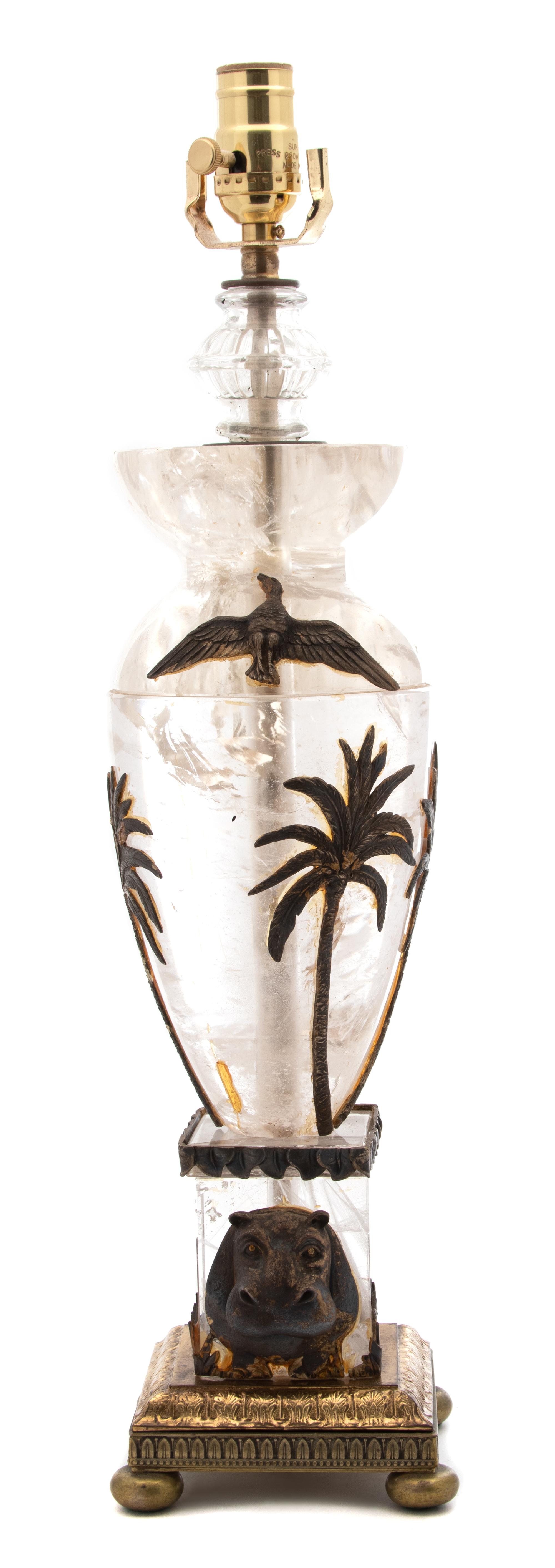 A Gilt Metal Mounted Rock Crystal Urn Form Table Lamp Height 20 inches. — 20TH CENTURY