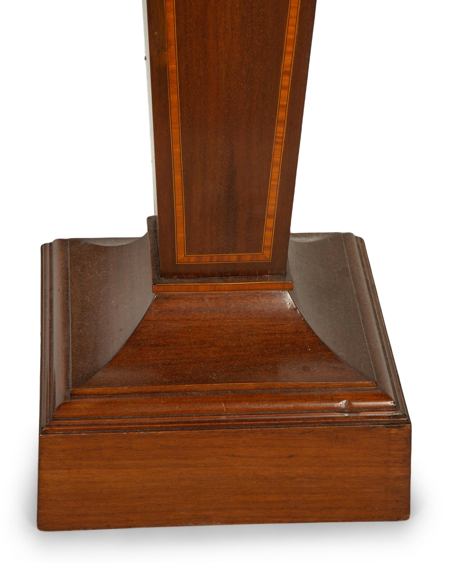 A Pair of Edwardian Style Satinwood Inlaid Mahogany Pedestals