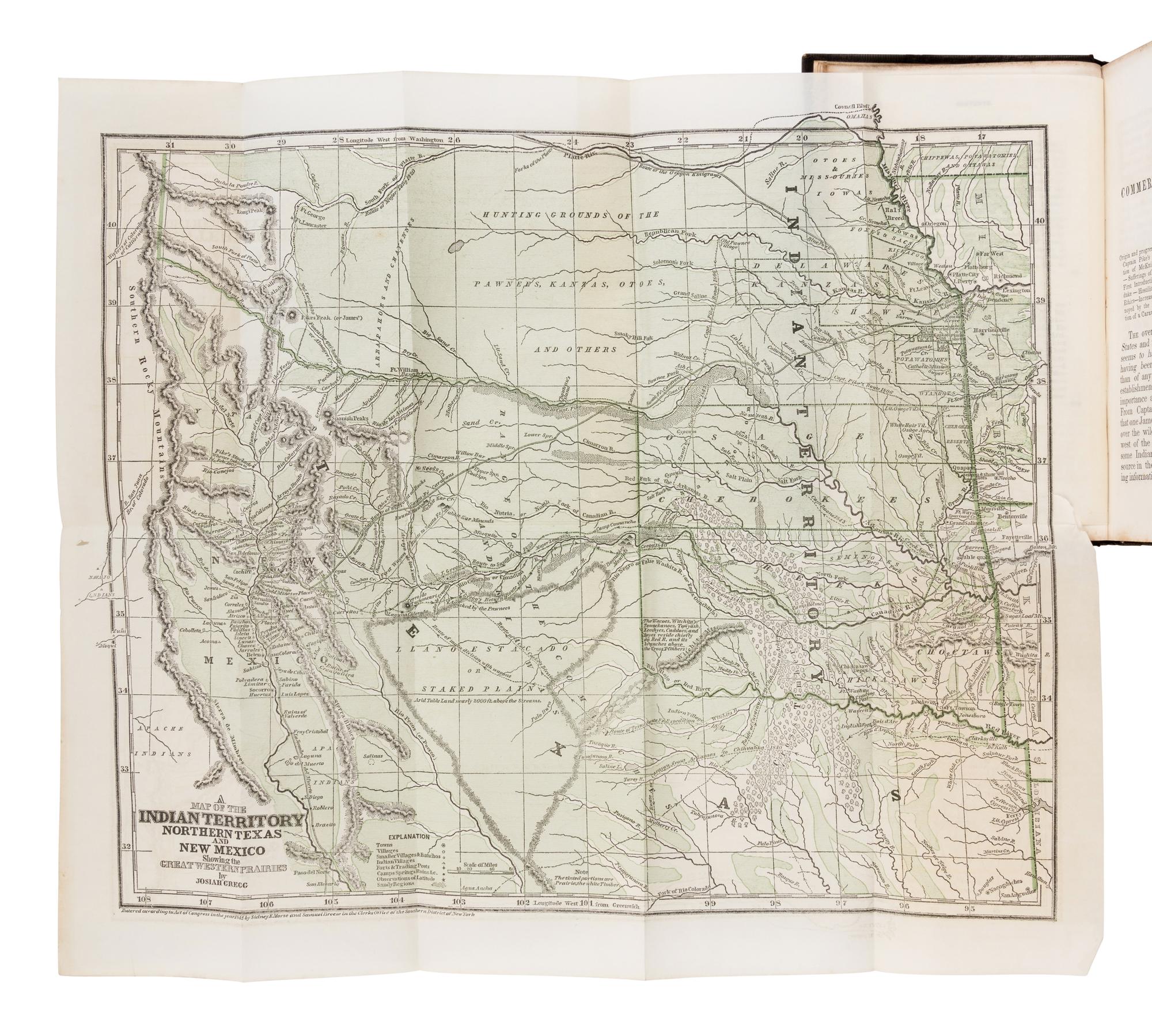 GREGG, Josiah (1806-1850). Commerce of the Prairies: or the Journal of a Santa Fe Trader. New York: Henry G. Langley, 1844.