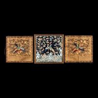 Three Chinese Embroidered Silk 'Pheasant' Civil Official's Rank Badges, Buzi, 19th Century 清中晚期 織綉二品文官錦鷄補子三幅