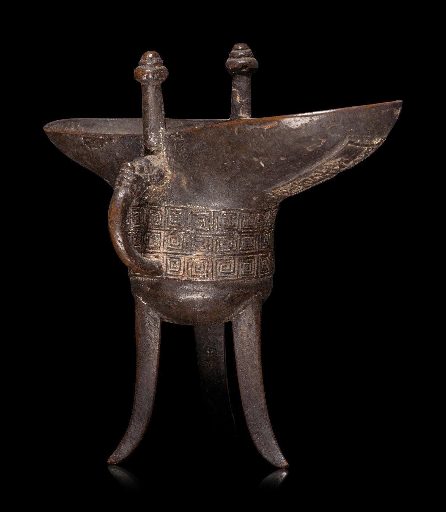 A Chinese Archaistic Style Bronze Libation Cup, Jue
