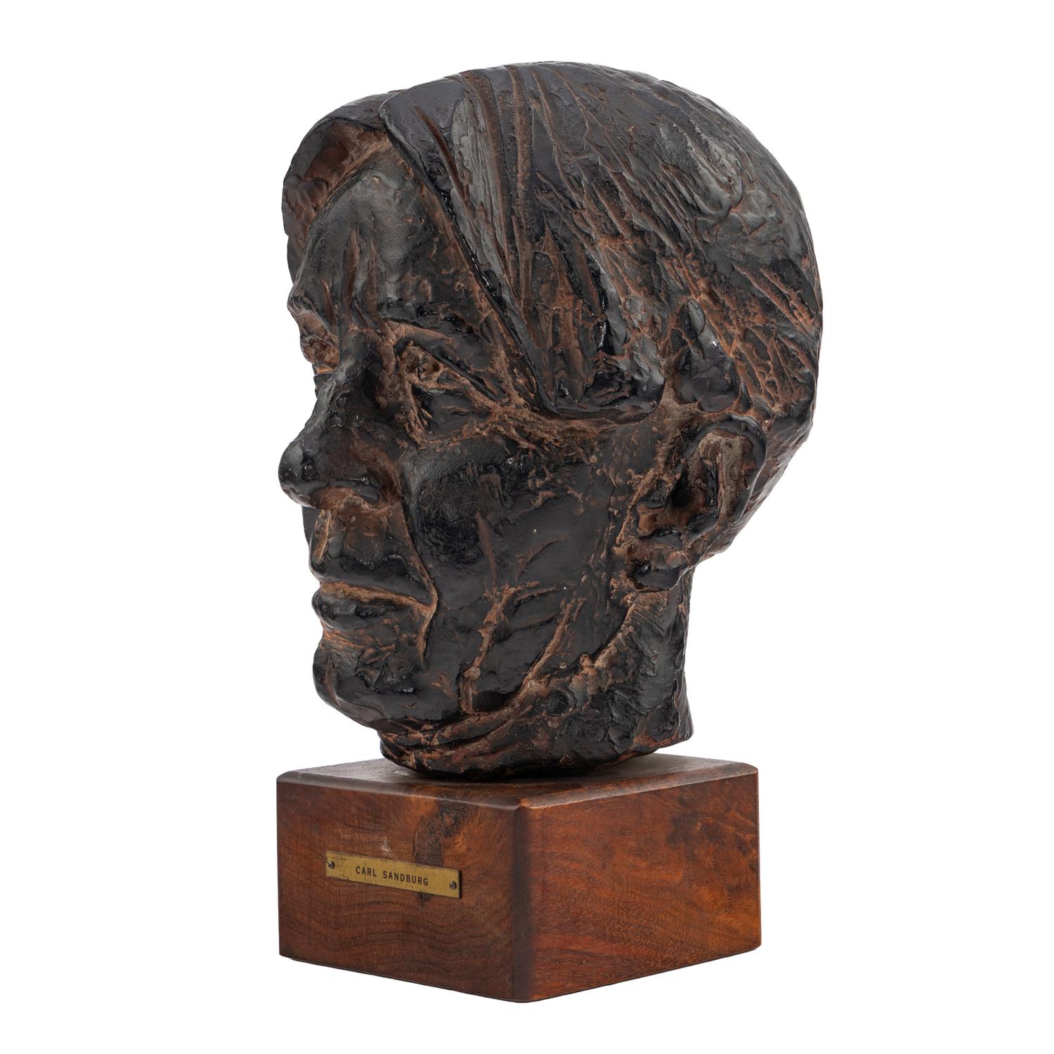 Joseph Konzal (American 1905-1994) A bust of Carl Sandburg previously owned by Marilyn Monroe black-painted terra cotta bust