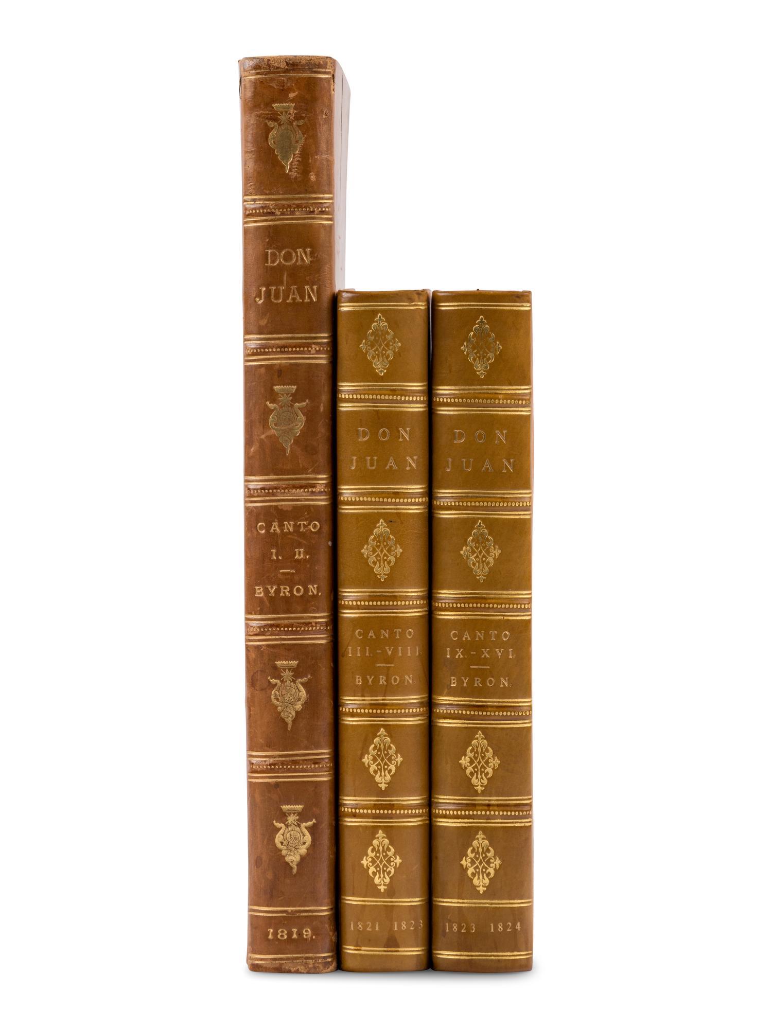 [BYRON, George Gordan, 6th Baron (1788-1824)]. Don Juan . London: Thomas Davison [cantos I-V] and John Hunt [cantos VI-XVI], 1819-1824.