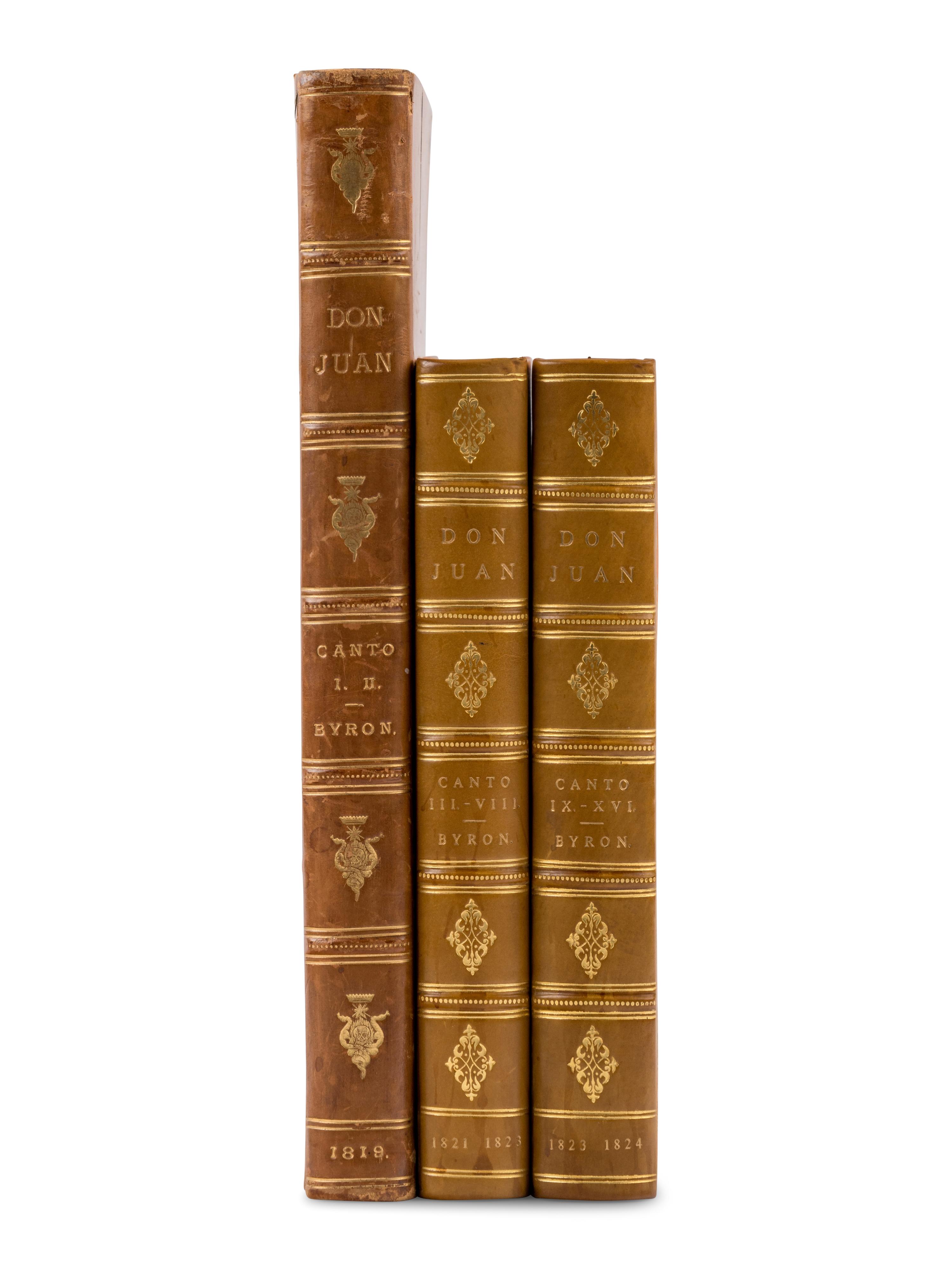 [BYRON, George Gordan, 6th Baron (1788-1824)]. Don Juan . London: Thomas Davison [cantos I-V] and John Hunt [cantos VI-XVI], 1819-1824.