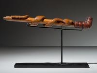 Western Great Lakes Catlinite Pipe Bowl, with Figural Stem