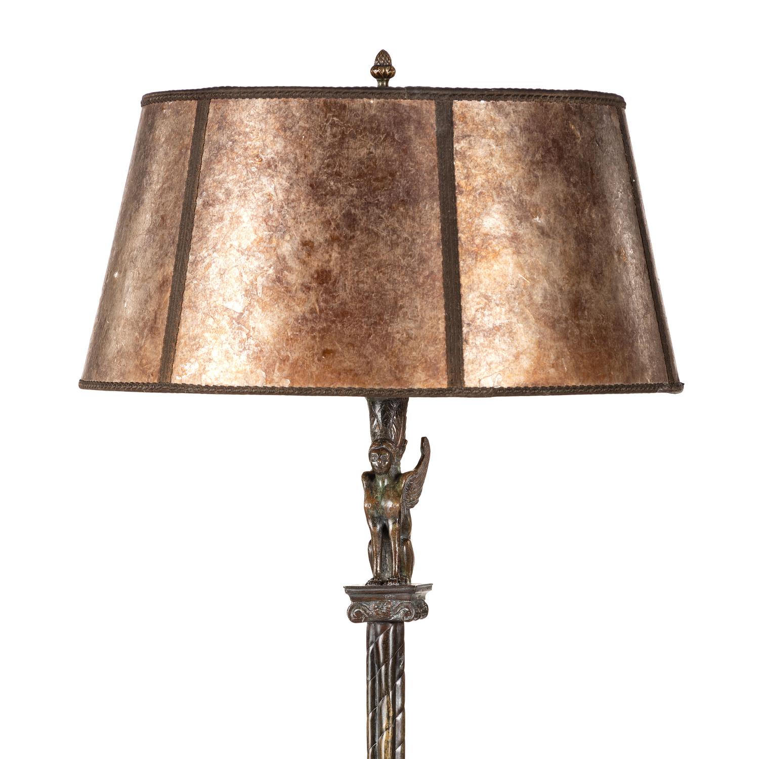 A Neoclassical Bronze Floor Lamp with a Mica Shade