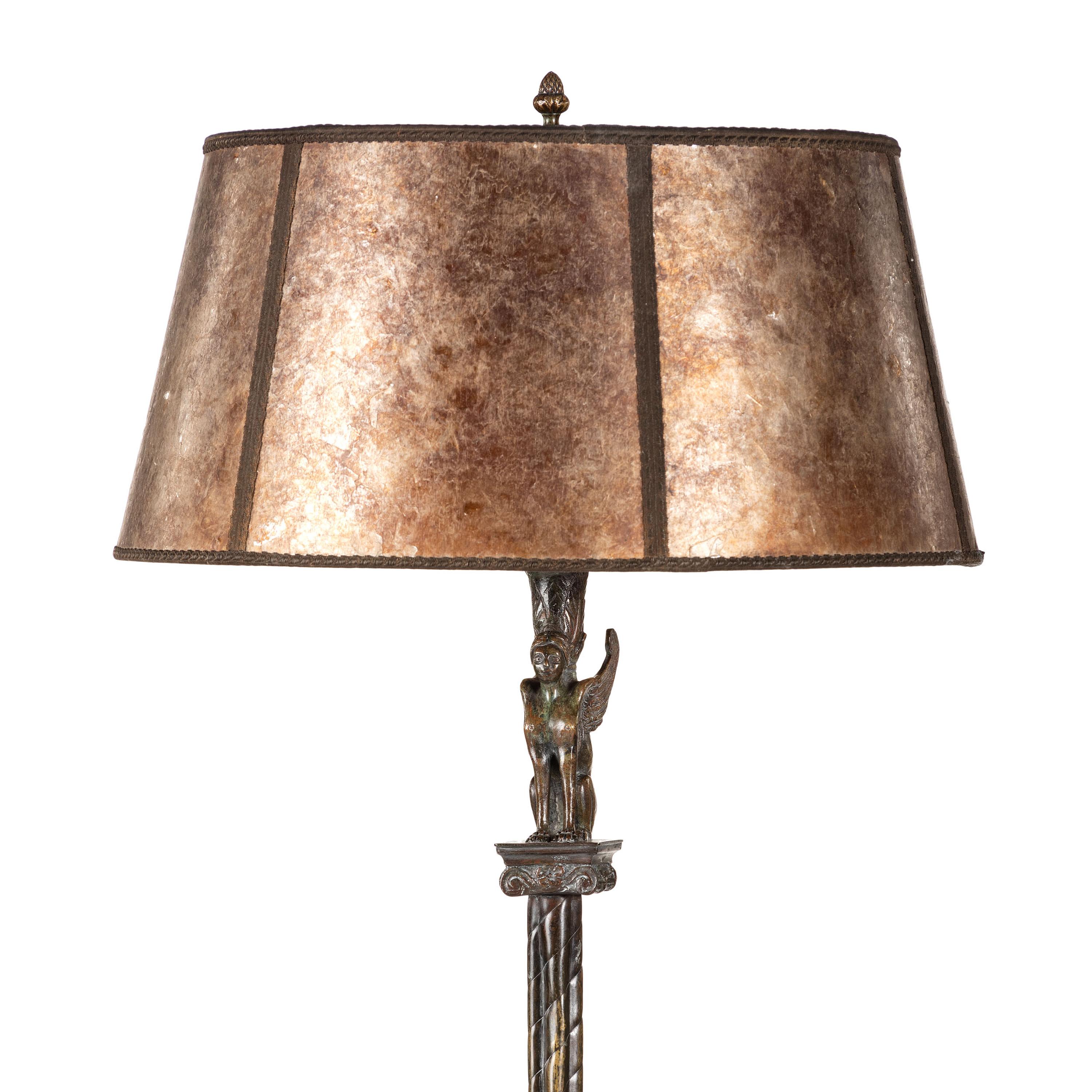 A Neoclassical Bronze Floor Lamp with a Mica Shade