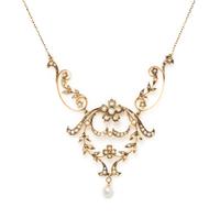 A 14 Karat Yellow Gold and Seed Pearl Necklace, 4.80 dwts.