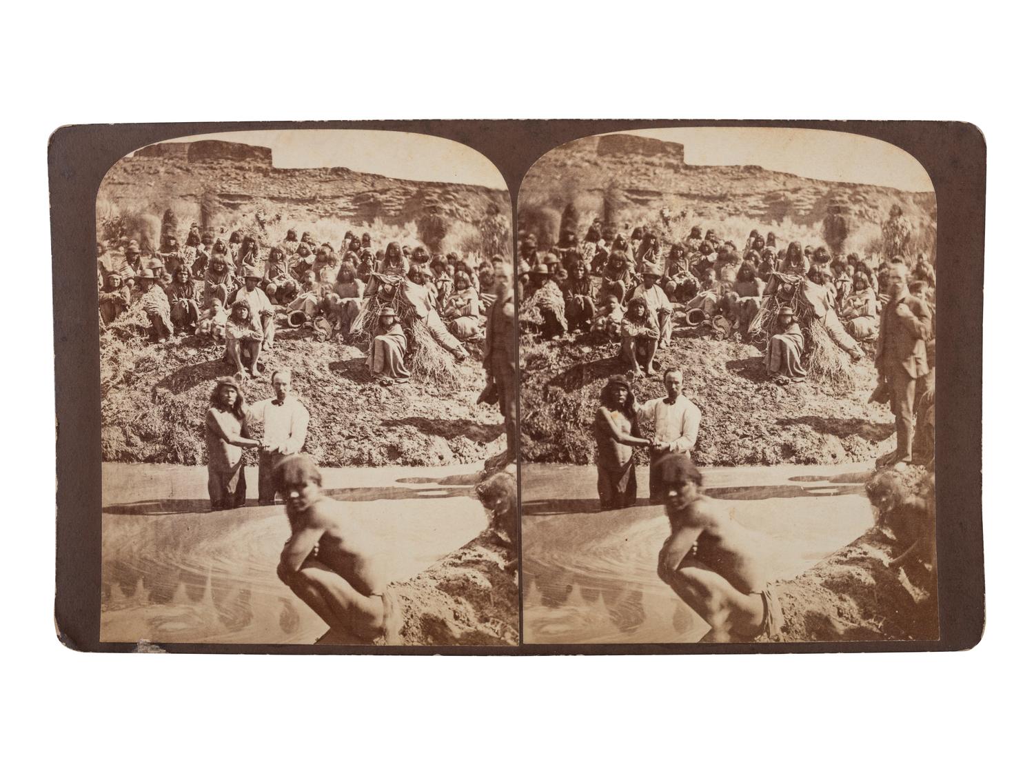 [NATIVE AMERICAN]. SAVAGE, Charles R. (1832-1909), photographer. Baptism of 130 Indians of the Shebit Nation at St. George, by the Mormons . Salt Lake City, UT: ca 1870s.