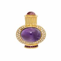 Lagos, Multigem, Diamond, and Yellow Gold Pendant Brooch with Unsigned Omega Necklace