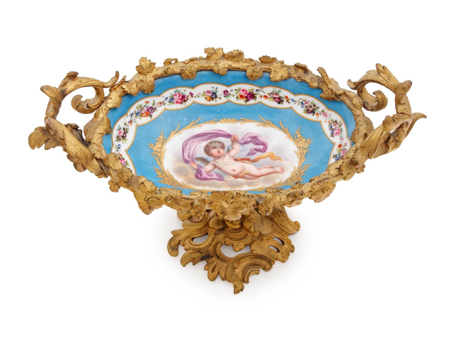 Two Sèvres Style Gilt Bronze Mounted Porcelain Articles