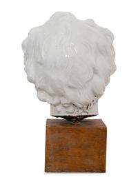 A Large White-Glazed Terracotta Bust on Ceramic Stand