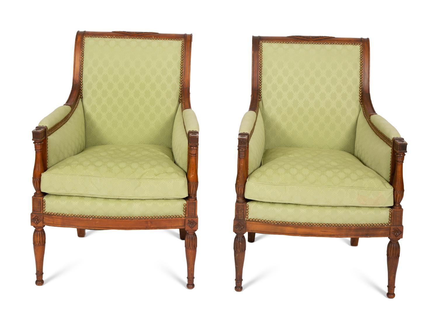 A Pair of Directoire Style Mahogany Bergeres