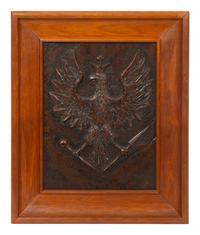A Continental Carved Wood Panel of Spread Winged Crowned Eagle