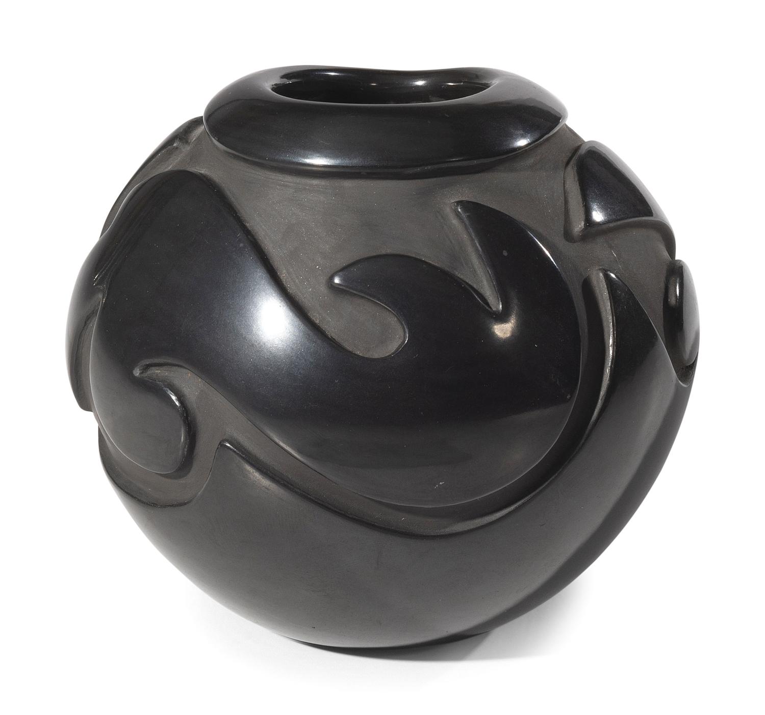Carved Blackware Pottery Jar