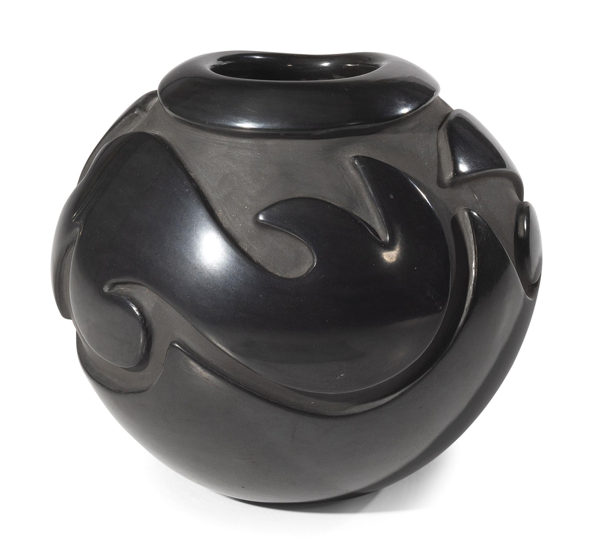 Carved Blackware Pottery Jar