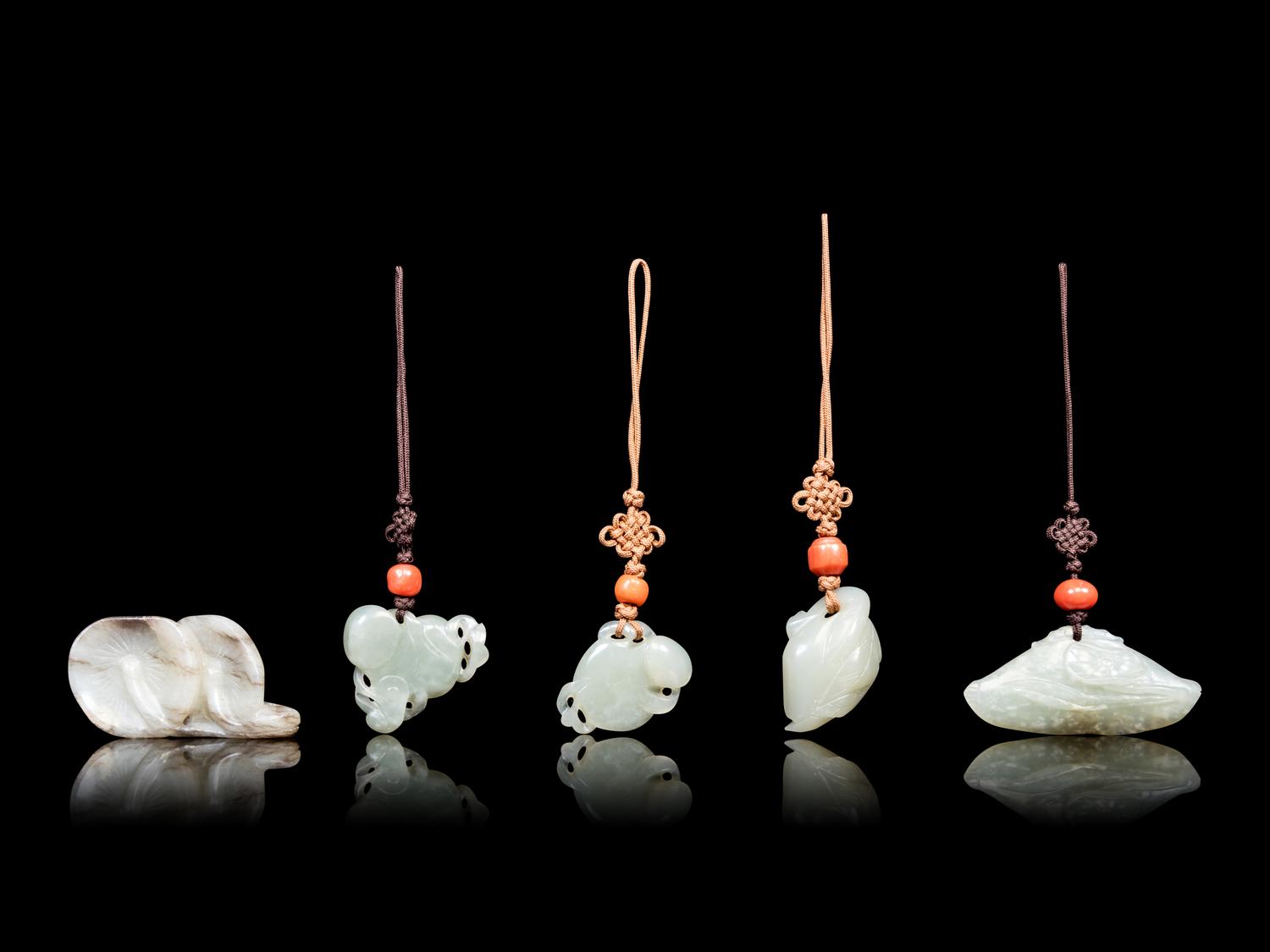 Five Chinese Celadon Jade Pendants