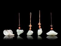 Five Chinese Celadon Jade Pendants